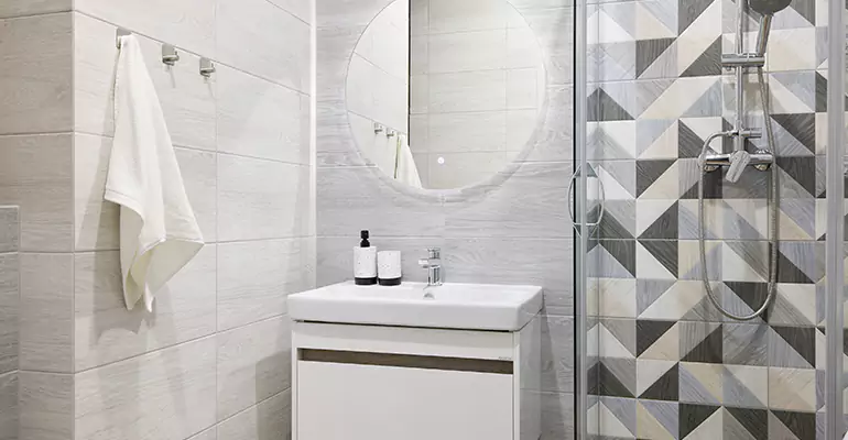 Modern Small Bathroom Walk-In Shower Remodel in Urbana
